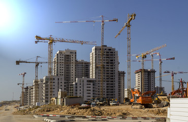 New city in construction - High-rise residential buildings and cranes