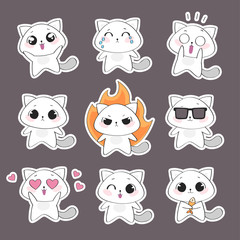 Set of cute cat character with emotions. Vector cat