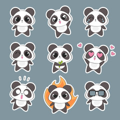 Set of cute panda character with emotions. Vector panda bear © Margarita Vasina