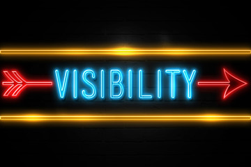 Visibility  - fluorescent Neon Sign on brickwall Front view