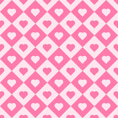 Pink heart tiles. Vector seamless pattern background.