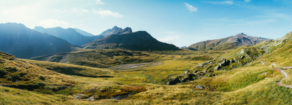 Alpine Greina High Plain on Sunny Summer Day (Grisons, Switzerland)