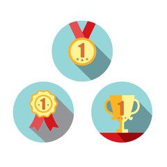 Medal, Trophy, and Ribbon Award Icon Set