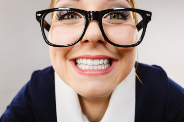 Close up of happy crazy business woman