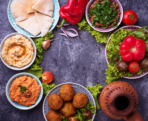 Selection of Middle eastern or Arabic dishes. 