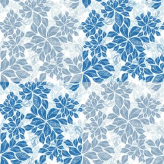 Obraz premium Blue Leafs Seamless Pattern