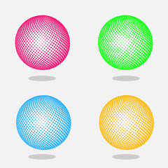Abstract globe dotted sphere. 3d halftone effect vector background. Color vector illustration.