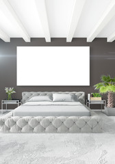 Vertical Bedroom Minimal or Loft style Interior Design. 3D Rendering. Concept idea.