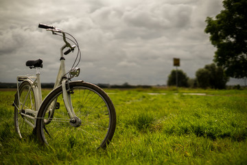 Fototapeta na wymiar Bike standing in the meadows