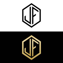 initial letters logo jf black and gold monogram hexagon shape vector