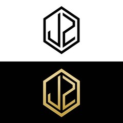 initial letters logo jz black and gold monogram hexagon shape vector