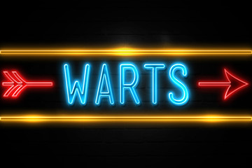 Warts  - fluorescent Neon Sign on brickwall Front view - obrazy, fototapety, plakaty