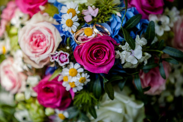 wedding flowers and rings