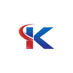 modern vector initial letters logo swoosh ik red blue