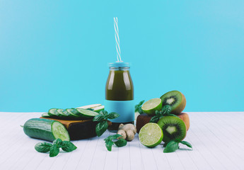 Green smoothie with fruits and vegetables.