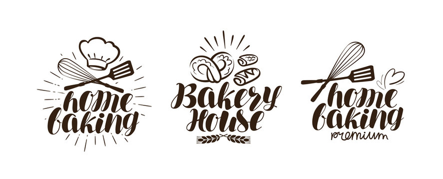 Bakery, bakehouse logo or label. Home baking lettering