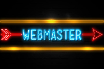 Webmaster  - fluorescent Neon Sign on brickwall Front view