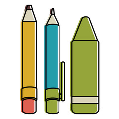 pen school with pencil and crayon vector illustration design