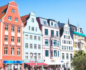 Fototapeta premium View of Rostock city old town market square with Town Hall, historical center, Germany