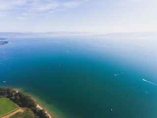 Fototapeta na wymiar Aerial view of Bodensee, a lake in Germany, Austria and Switzerland, shot from drone
