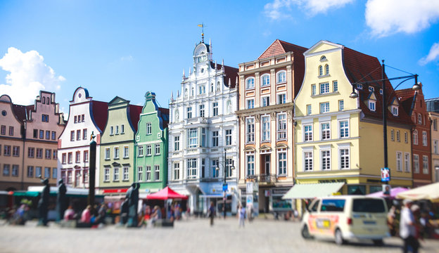View of Rostock city old town market square with Town Hall, historical center, Germany