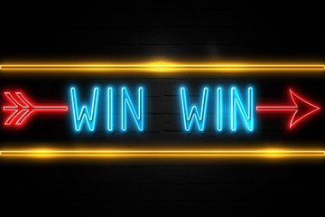 Obraz premium Win Win - fluorescent Neon Sign on brickwall Front view