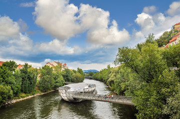 River Mur with the artificial floating platform Mur island © agephotography
