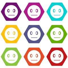 Suspicious emoticon set color hexahedron