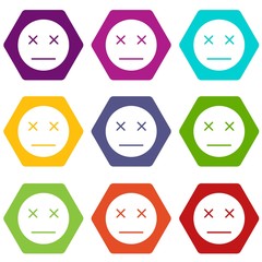 Dead emoticon set color hexahedron