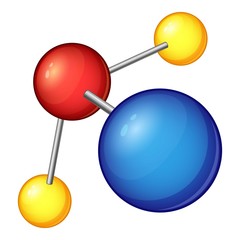 Blue molecule icon, cartoon style
