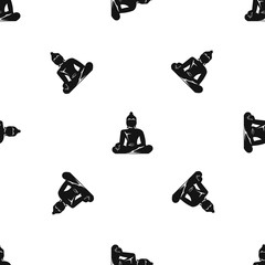 Statue of Buddha sitting in lotus pose pattern seamless black