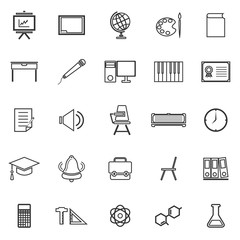 Classroom line icons on white background