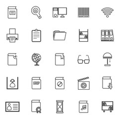 Library line icons on white background