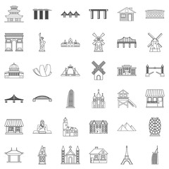 Statue icons set, outline style