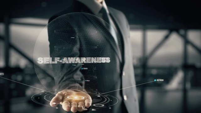 Self-Awareness with hologram businessman concept