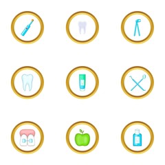 Dentist icons set, cartoon style