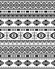 Ethnic pattern design. Seamless pattern. Navajo geometric print. Rustic decorative ornament. Abstract geometric pattern. Native American pattern. Black and white colors