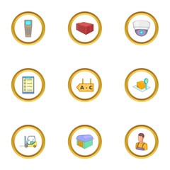 Receipt of goods icons set, cartoon style
