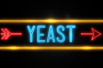 Yeast  - fluorescent Neon Sign on brickwall Front view