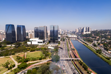 Fototapeta na wymiar Aerial View of Marginal Pinheiros in Sao Paulo, Brazil