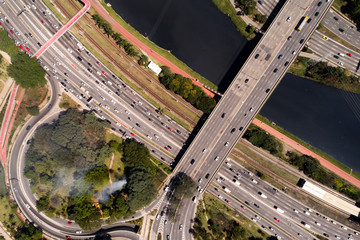 Top View of Marginal Pinheiros in Sao Paulo, Brazil