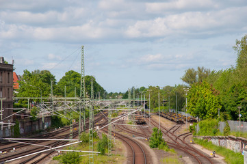 Obraz premium Railway tracks near Lubeck train station in Germany