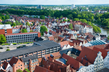 Aerial view of the German city of Lubeck