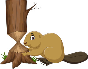 Cartoon beaver cutting tree © tigatelu