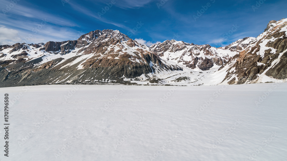 Wall mural Winter landscape of snow mountain background.