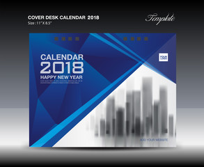 Blue Cover Desk Calendar 2018 Design polygon background  template, book