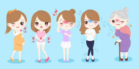 cartoon woman with body problem