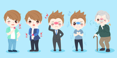 cartoon man with body problem