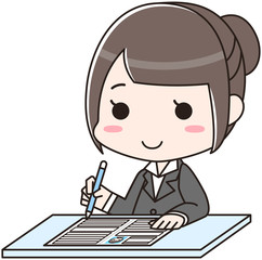 履歴書を書く女性　笑顔