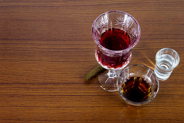 liquor and cigar in glass